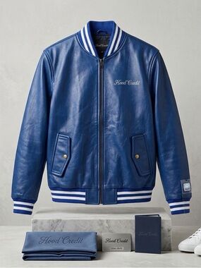 Genuine Leather Blue and White Varsity Jacket